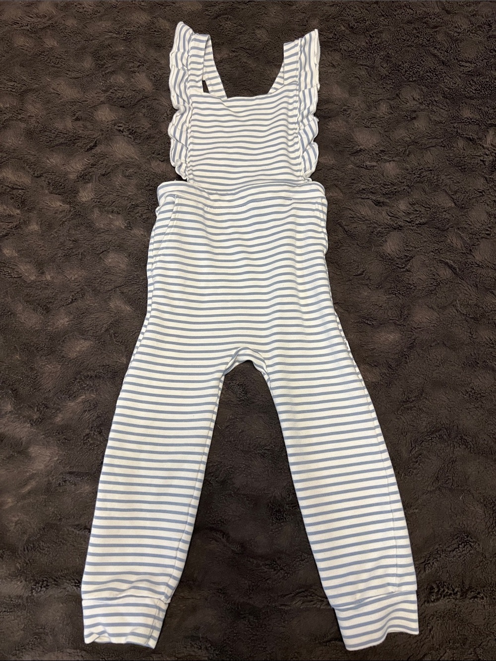 Little Sleepies Striped Blue & White Ruffle-Strap 3T Overalls